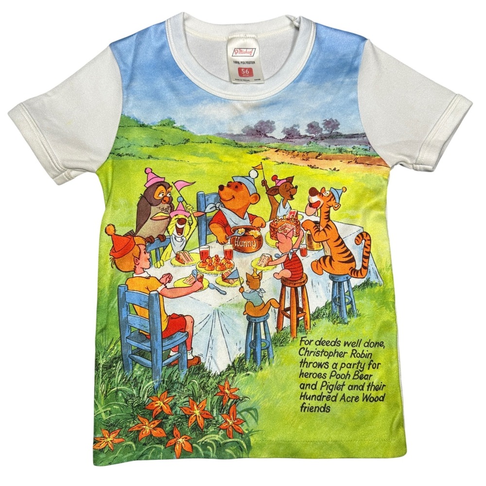 RARE 70s VTG St Michael Winnie the Pooh AOP T-Shirt Kids 5-6 Hundred Acre Wood